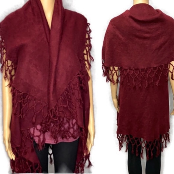 Sweaters - BOHO Sleeveless Cardigan Wrap Vest Wine Burgundy.